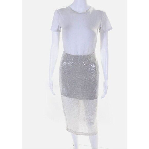 j crew collection New skirt bm892 silver Metallic Layered MIDI 2 Xs - Picture 1 of 7